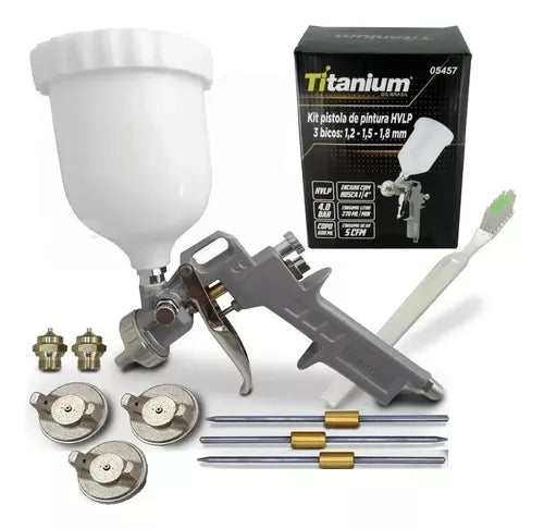 Kit Pistola Pintura Gravidade Hvlp Alta Pro Regul Titanium