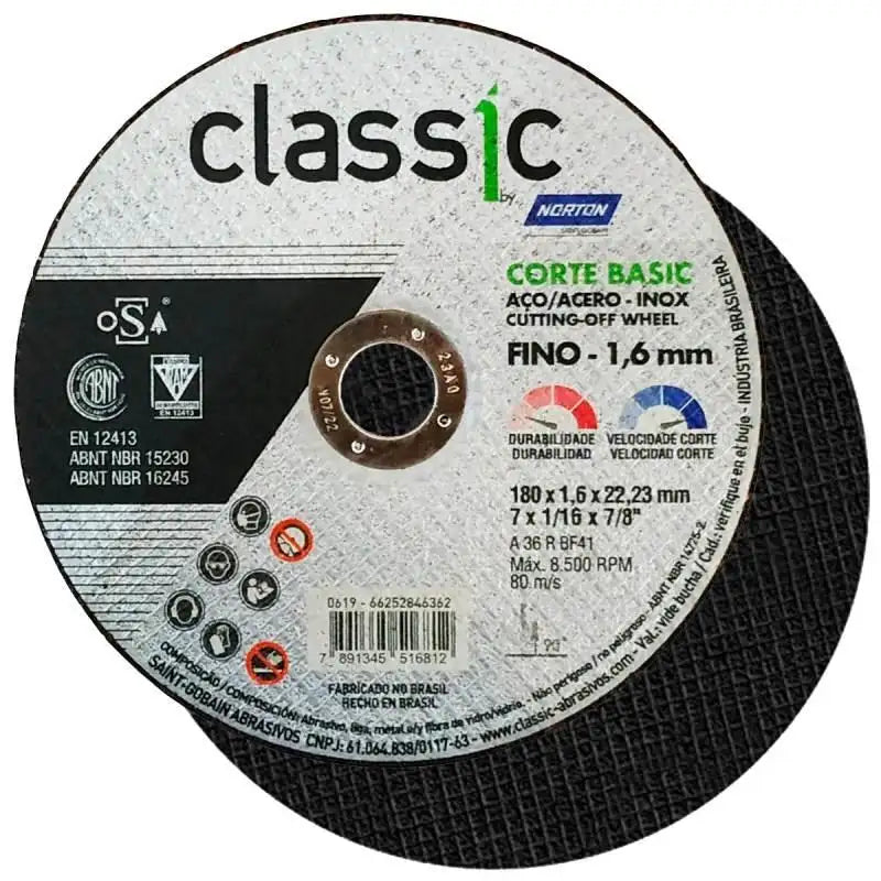 Disco de Corte 7 POL x 1.6 MM Classic Corte Basic NORTON C/25und